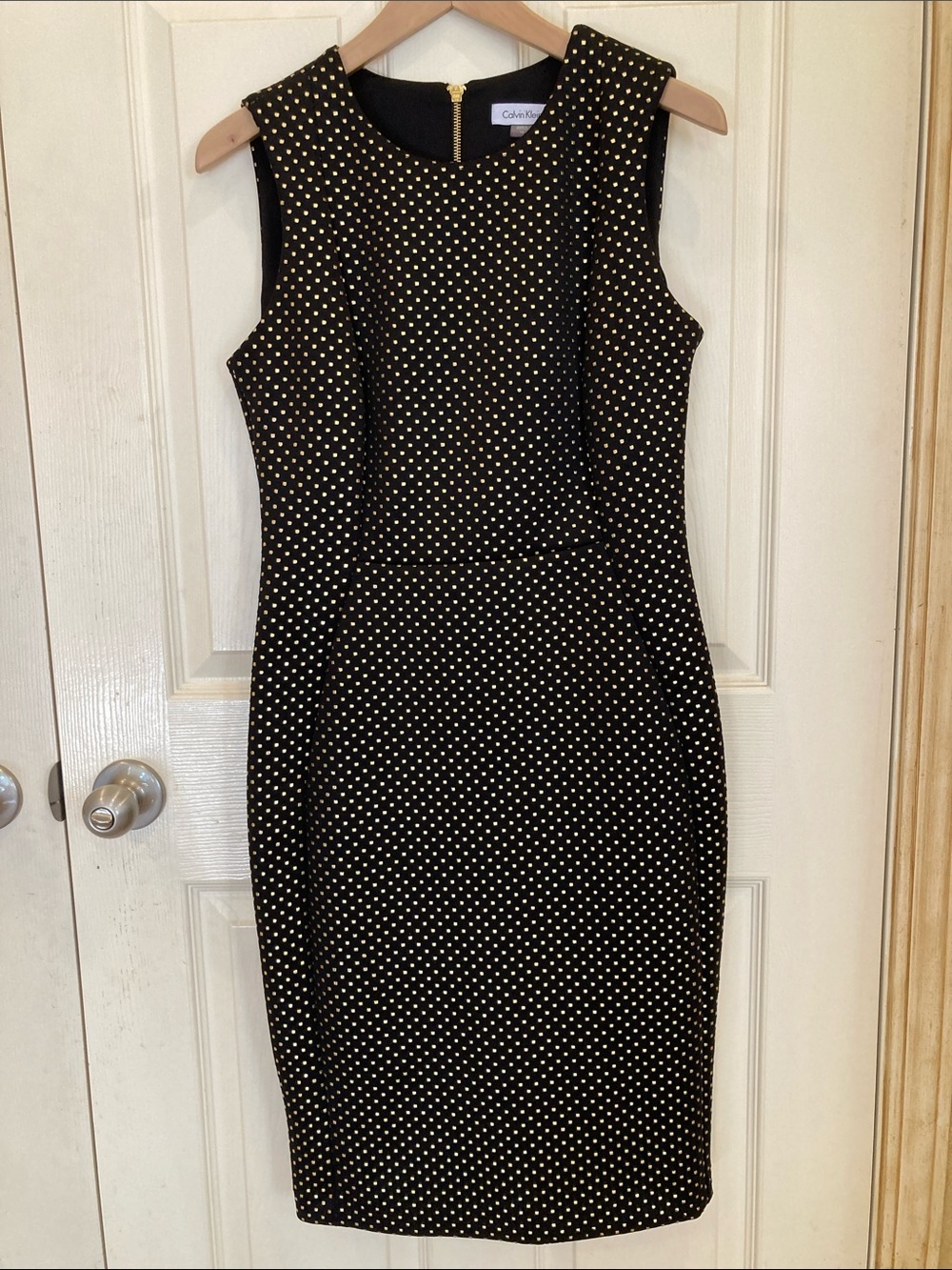 Calvin Klein Black Dress with Gold Polka Dots - Midi